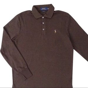 Heather Brown Long Sleeve Polo by Ralph Lauren- L